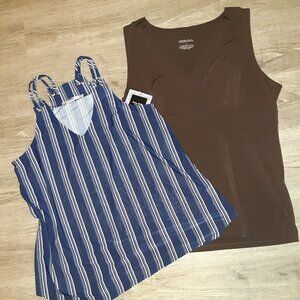 Lot of 2 Tops: Navy & White Stripe w/grommet NWT * Brown Faux Wrap Top Y2k